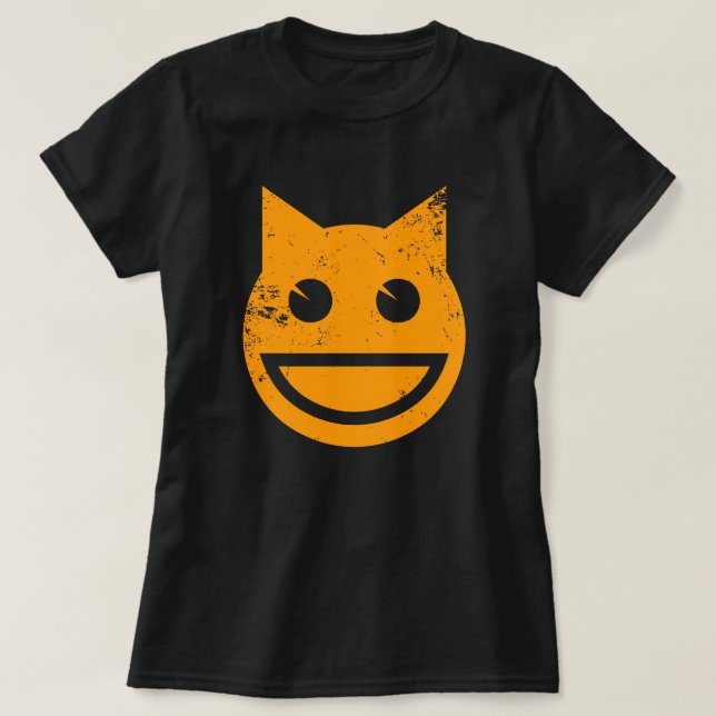 Lächelnd Grunge Cat Emoji T-Shirt (Design vorne)