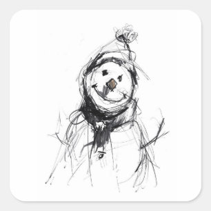 Lächelnd Happy Snowman Quadratischer Aufkleber