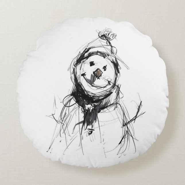 Lächelnd Happy Snowman Rundes Kissen (Vorderseite)