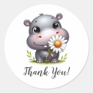 Lächelnd Hippo mit Sonnenblume Danke Runder Aufkleber