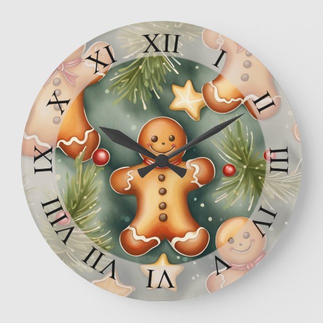 Lächelnd Ingwer Bäuerin Weihnachtsmuster Große Wanduhr (Vorderseite)