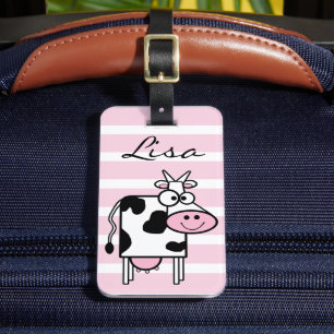 Lächelnd Kuh Girly Animal Print Mit Monogramm Gepäckanhänger