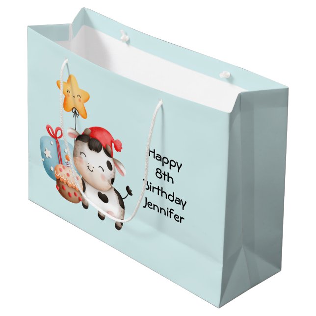 Lächelnd Kuh Niedlich Adorable Geburtstag Große Geschenktüte (Vorderseite Schrägansicht)