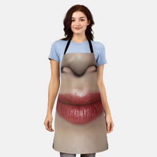 Lächelnd Lippenstift Rote Lippen Nah Schürze