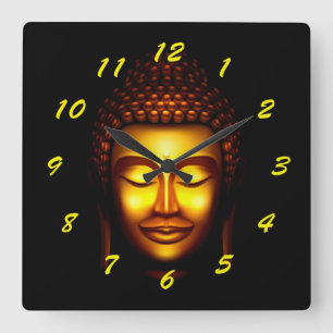 Lächelnd Lord Buddha Gold und Black Quadratische Wanduhr