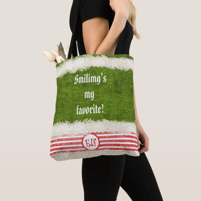 "Lächelnd mein Lieblings" Weihnachtself-Zitat Tasche (Von Nahem)