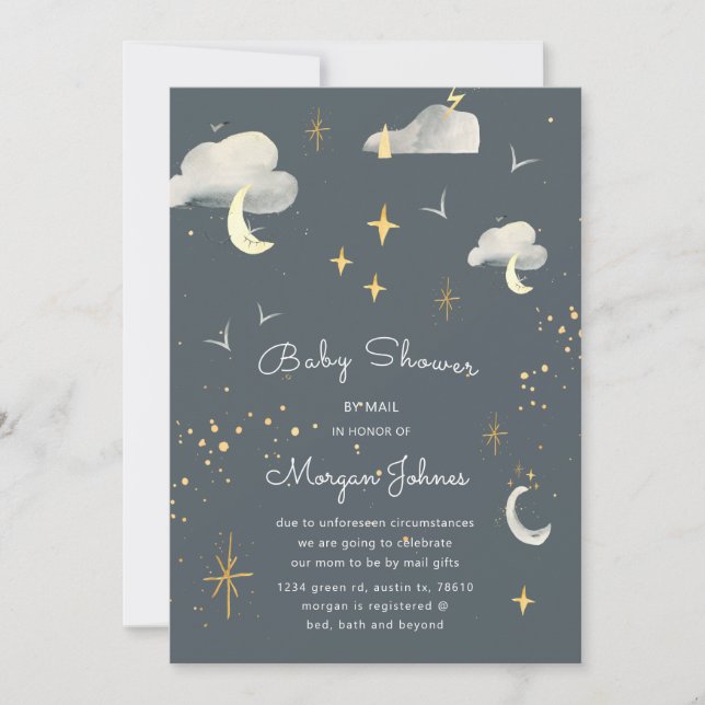 Lächelnd Mond Stars Baby Dusche per E-Mail Einladu (Vorderseite)