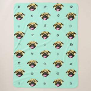 Lächelnd Mops Face Fleece Blanket Sherpadecke