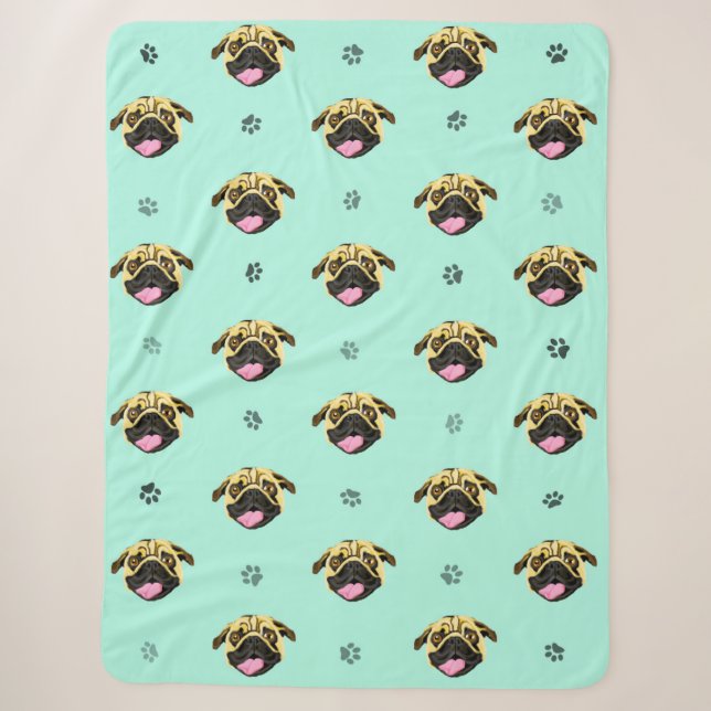 Lächelnd Mops Face Fleece Blanket Sherpadecke (Vorderseite)