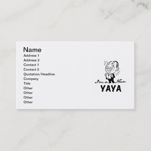 Lächelnd New Yaya Tshirts und Geschenke Visitenkarte (Vorderseite)