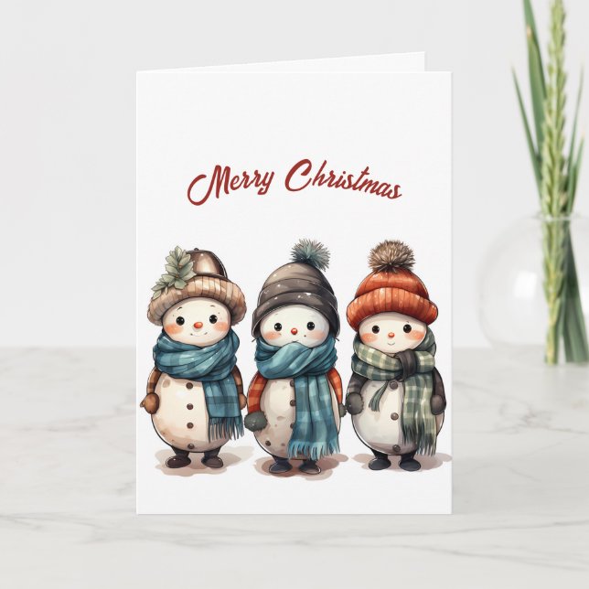 Lächelnd Niedlich Snowmen Illustration Weihnachten Karte (Vorderseite)