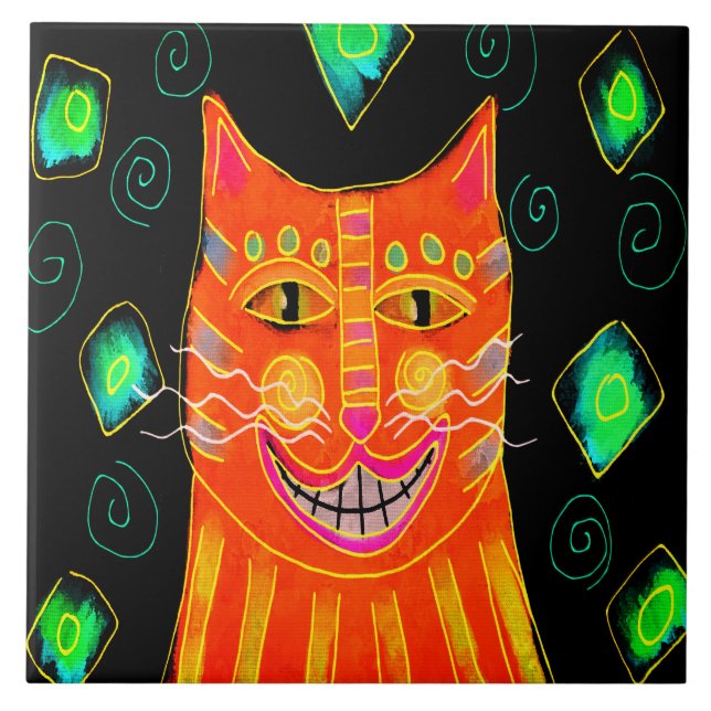 Lächelnd Orange Cat Digital Painting Fliese (Vorderseite)