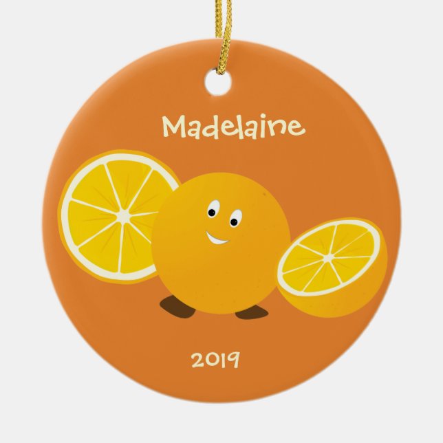 Lächelnd Orange Fruit Year Name Keramik Ornament (Vorne)