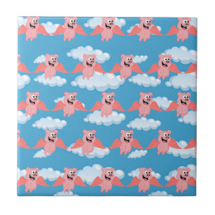 Lächelnd Pig Pink Wings Flying Animal Funny Carto Fliese