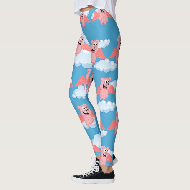 Lächelnd Pig Pink Wings Flying Animal Funny Cartoo Leggings (Links)