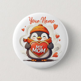 Lächelnd Pinguin hält Herzzeichen MEINE MAMA Button