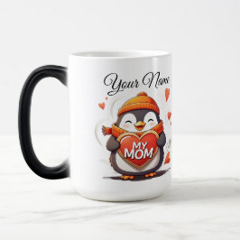 Lächelnd Pinguin hält Herzzeichen MEINE MAMA Verwandlungstasse