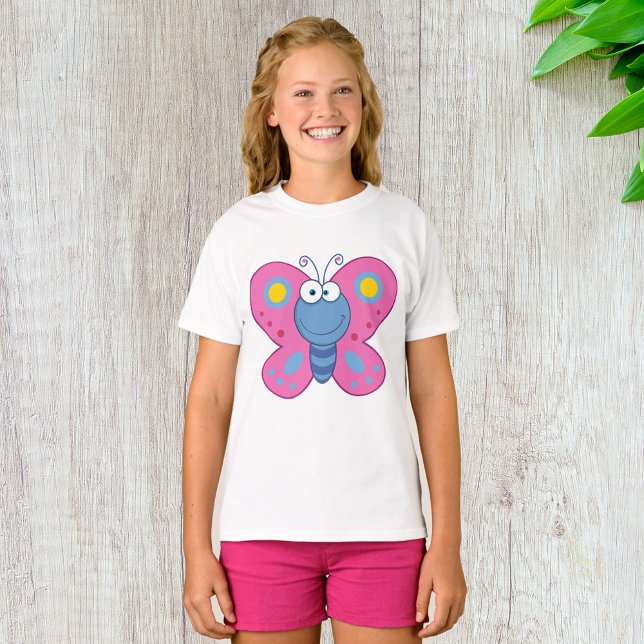 Lächelnd Pink Butterfly Girls T - Shirt (Von Creator hochgeladen)