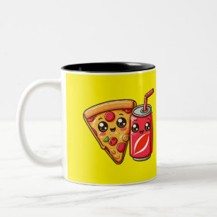 Lächelnd Pizza & Soda - Niedlicher Cartoon Food De Zweifarbige Tasse