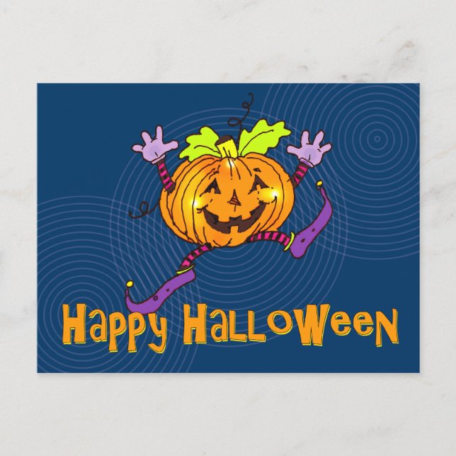 Lächelnd Pumpkin Happy Halloween Postkarte (Vorderseite)