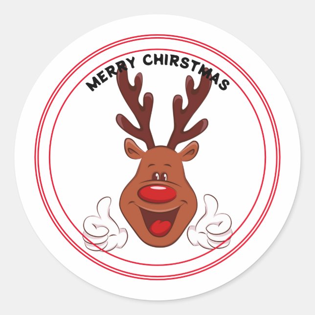 Lächelnd Reindeer Face Frohe Weihnachten Runder Aufkleber (Vorderseite)