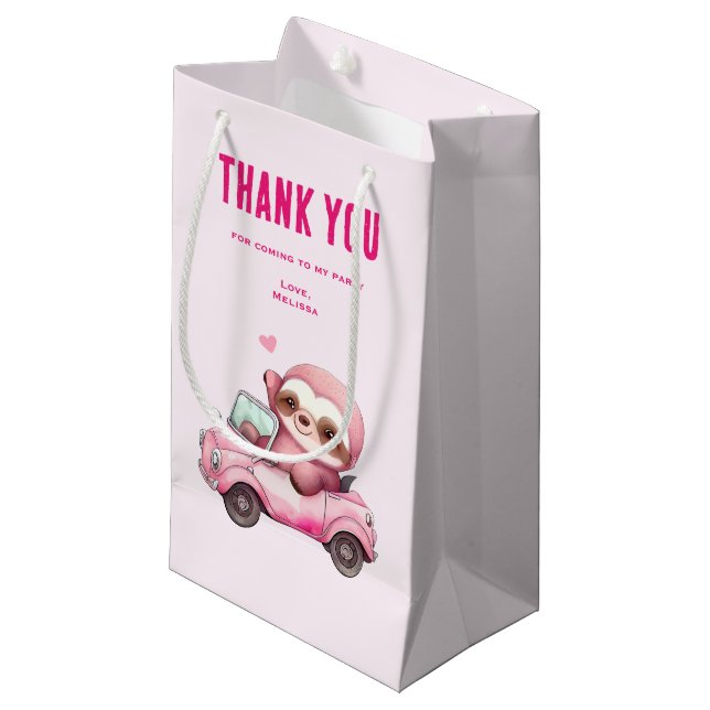 Lächelnd rosa Fliege Autofahren Party Danke Kleine Geschenktüte (Vorderseite Schrägansicht)