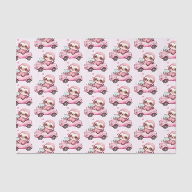 Lächelnd rosa glänzend in einem konvertiblen Muste Seidenpapier (Vorderseite)
