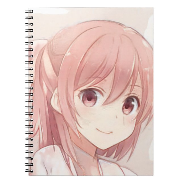 Lächelnd rosa Haar Anime Mädchen rosa Augen Manga Notizblock (Vorderseite)