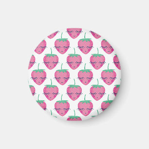 Lächelnd schlafende Erdbeeren, niedliches Muster. Magnet