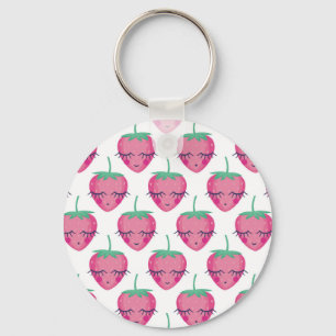 Lächelnd schlafende Erdbeeren, niedliches Muster. Schlüsselanhänger