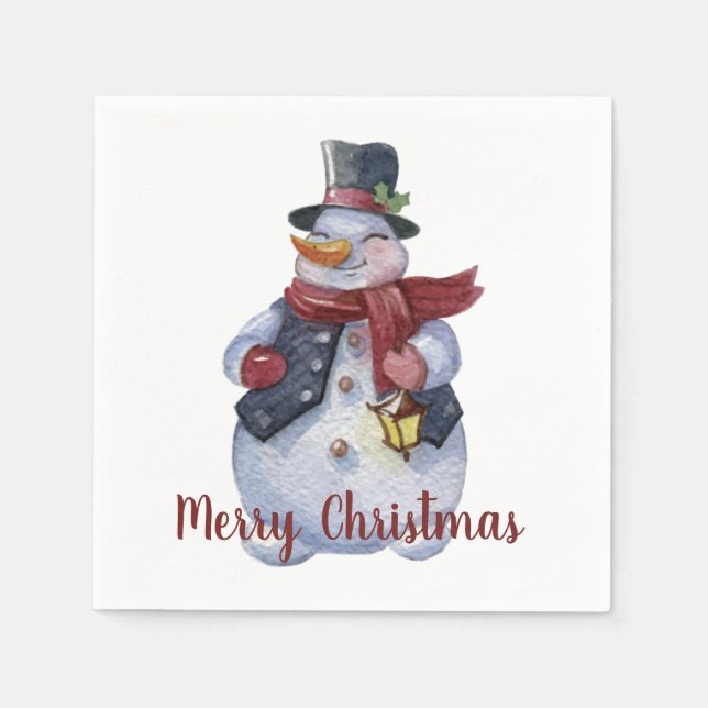 Lächelnd Snowman Anpassbar Serviette (Vorderseite)
