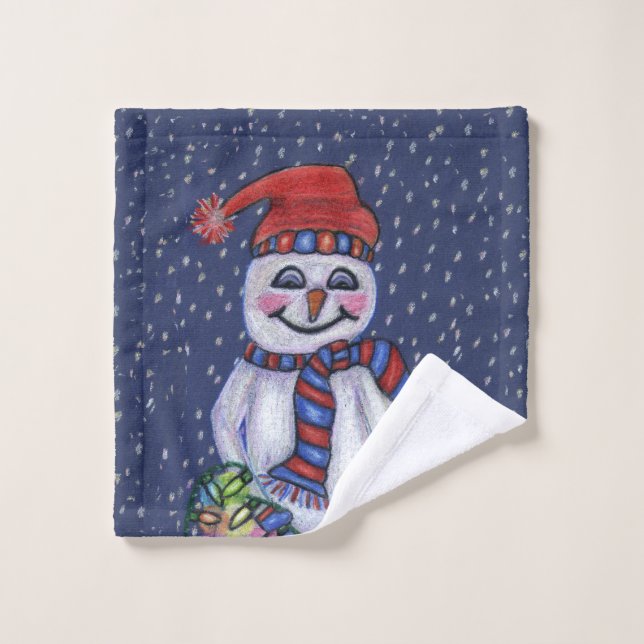 Lächelnd Snowman Carrot Nose Hat Scarf String Ligh Waschlappen (Waschlappen)