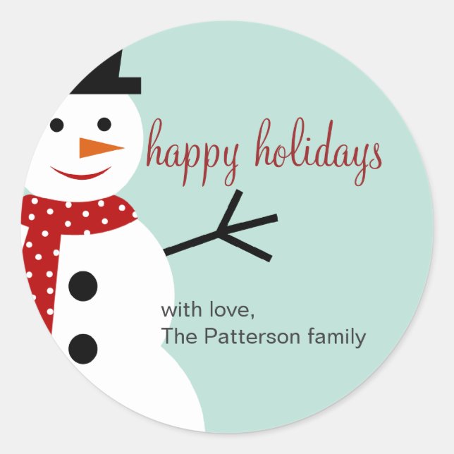 Lächelnd Snowman Holiday Favor Stickers (Vorderseite)
