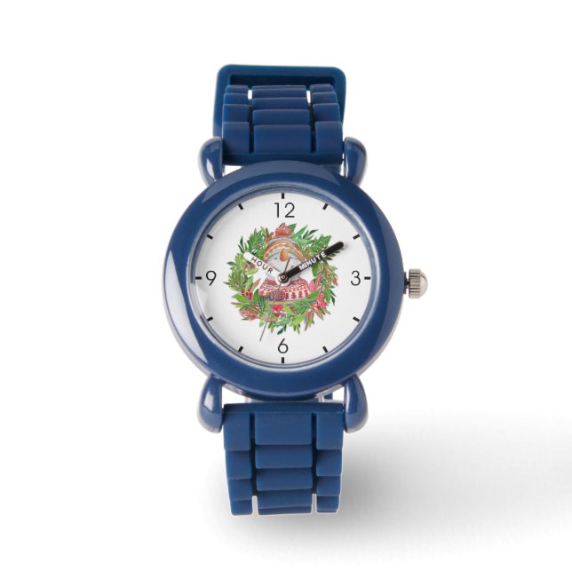 Lächelnd Snowman Weihnachtskranz Armbanduhr (Vorderseite)