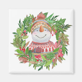 Lächelnd Snowman Weihnachtskranz Magnet