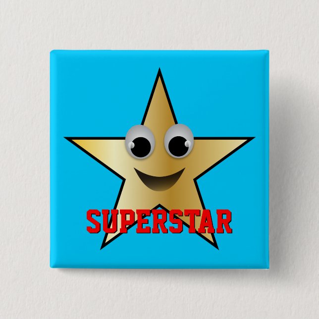 Lächelnd Superstar Charakter Gold gefärbt Button (Vorderseite)