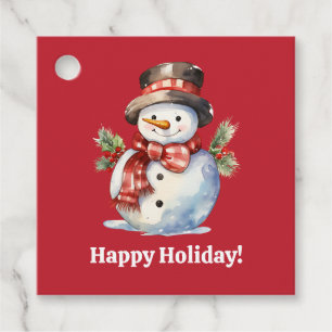 Lächelnd Vintager Snowman Watercolor-Geschenk-Tag Geschenkanhänger