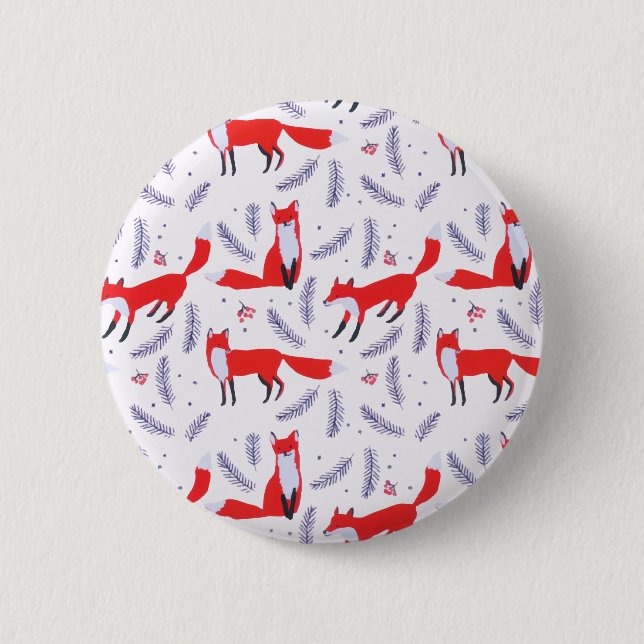 Lächelnd Waldgrün Red Fox Button (Vorderseite)