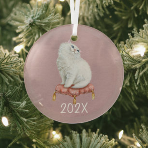 Lächelnd weißer Kitty Keepake - individualisierbar Ornament Aus Glas