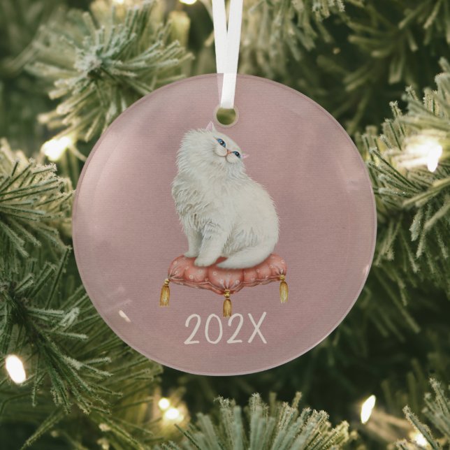 Lächelnd weißer Kitty Keepake - individualisierbar Ornament Aus Glas (InSitu)
