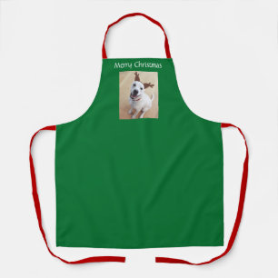 Lächelnd White Rentier Welpe Hund Weihnachten Grün Schürze