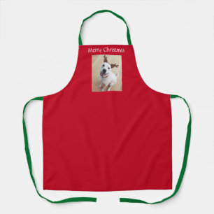 Lächelnd White Rentier Welpe Hund Weihnachten Rot Schürze