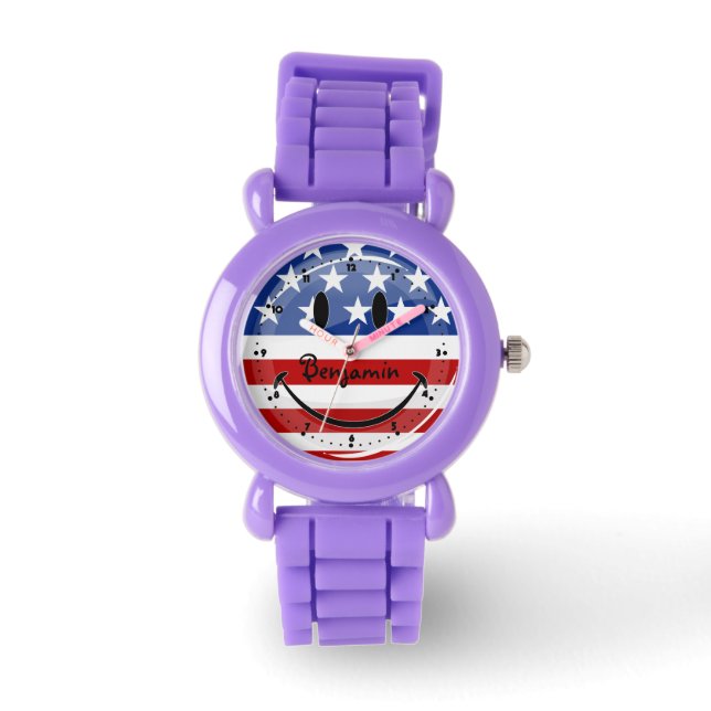 Lächelnde amerikanische Flagge Armbanduhr (Vorderseite)