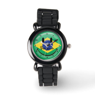 Lächelnde brasilianische Flagge Armbanduhr