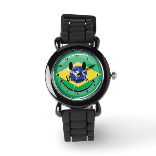 Lächelnde brasilianische Flagge Armbanduhr (Vorderseite)