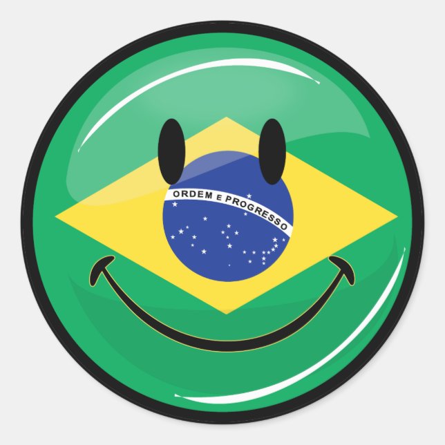 Lächelnde brasilianische Flagge Runder Aufkleber (Vorderseite)