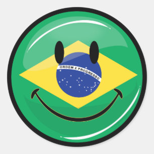 Lächelnde brasilianische Flagge Runder Aufkleber