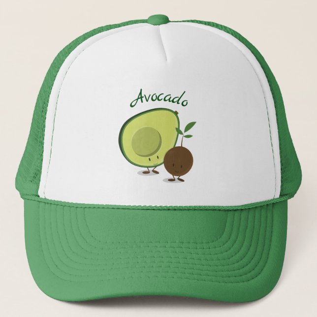 Lächelnde Cartoon-Avocado-und Truckerkappe (Vorderseite)