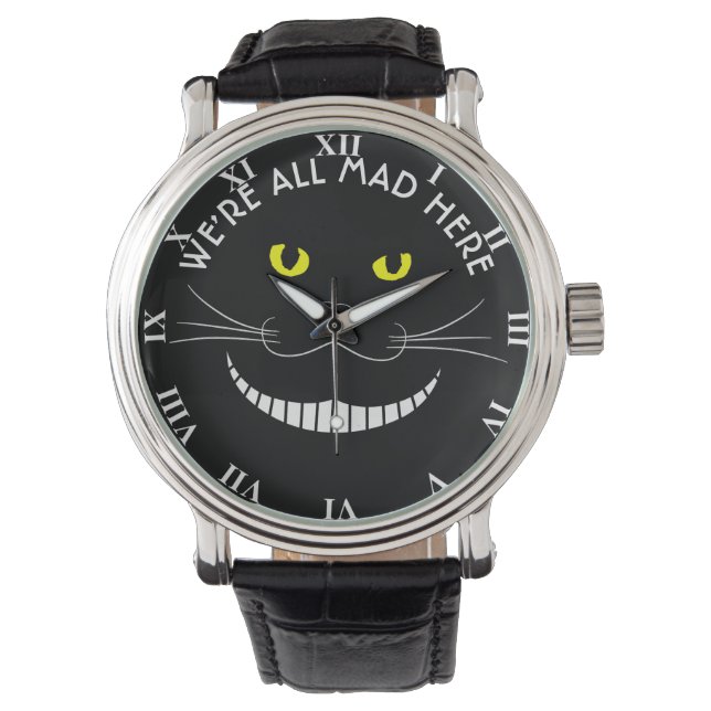 Lächelnde Cheshire Transparente Katze mit gelben A Armbanduhr (Vorderseite)