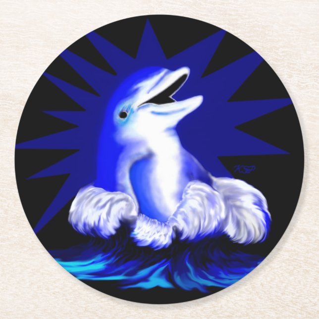 Lächelnde Dolphin Runder Pappuntersetzer (Vorderseite)